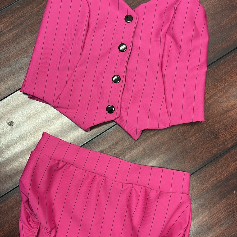 Pink Striped Button-Up Two-Piece Set